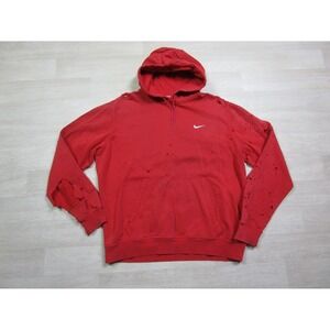 Vintage y2k Nike Essential Swoosh Red Hooded Sweatshirt Thrashed Heavy Distress